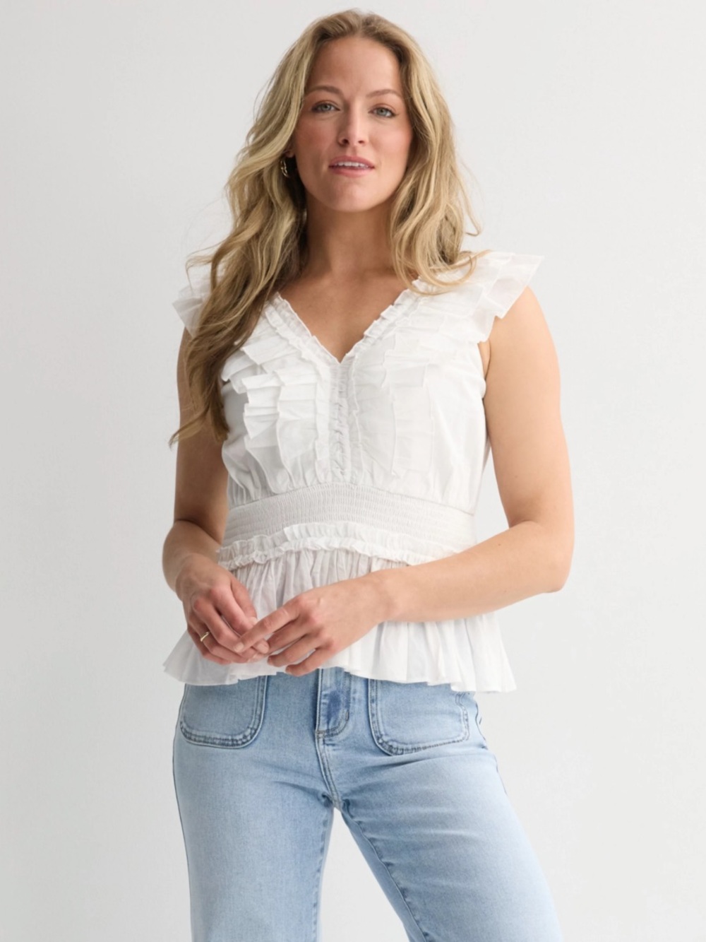 White Cotton Ruffle Top